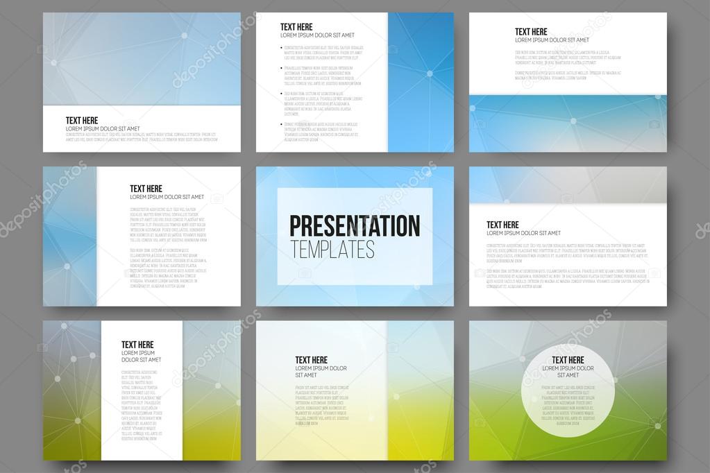 Set of 9 templates for presentation slides. Triangle design vector backgrounds