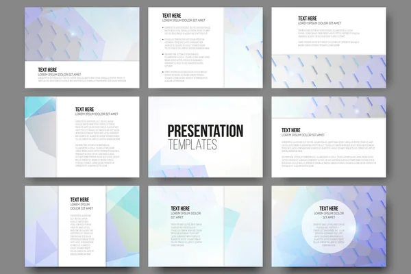 Set di 9 modelli per diapositive di presentazione. Sfondi geometrici blu, modelli vettoriali esagonali astratti — Vettoriale Stock