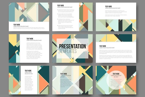 Set of 9 templates for presentation slides. Abstract colored backgrounds, triangular design vectors — ストックベクタ