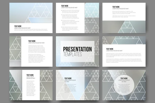 プレゼンテーションのスライドの 9 テンプレートのセット。ミニマルな幾何学的なボケのベクトルの背景 — ストックベクタ