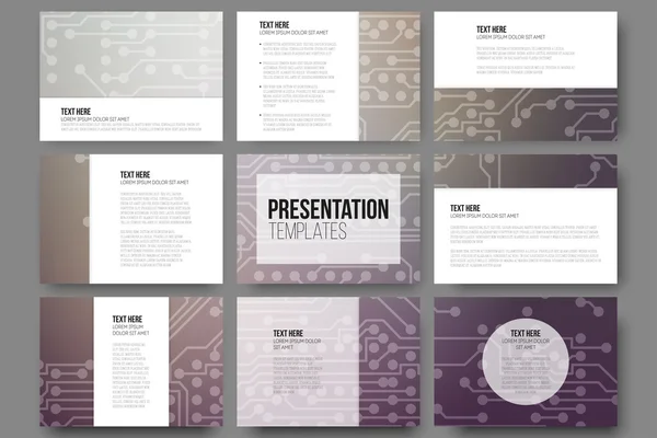 Satz von 9 Vektorvorlagen für Präsentationsfolien. abstrakter Mikrochip-Hintergrund, wissenschaftliches elektronisches Design — Stockvektor