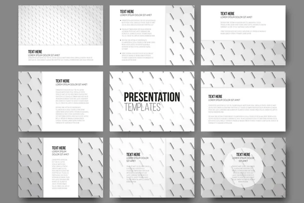 Jeu de 9 modèles pour diapositives de présentation. Arrière-plans gris géométrique, motifs vectoriels hexagonaux abstraits — Image vectorielle