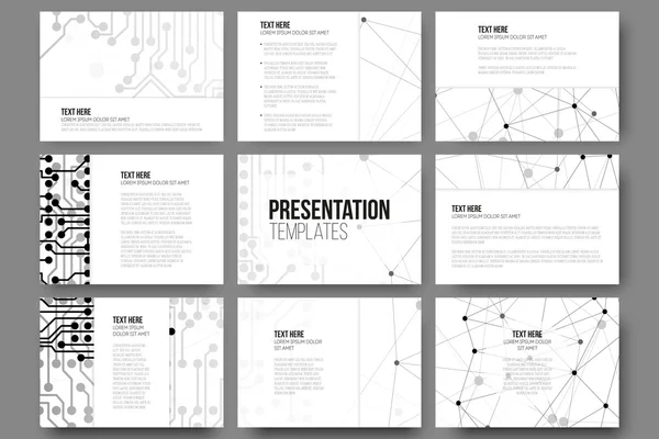 Conjunto de 9 plantillas de vectores para diapositivas de presentación. Fondo de estructura molecular — Vector de stock