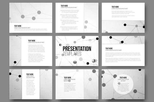 Set di 9 modelli per diapositive di presentazione. Sfondi grigi astratti, vettori di progettazione triangolo — Vettoriale Stock