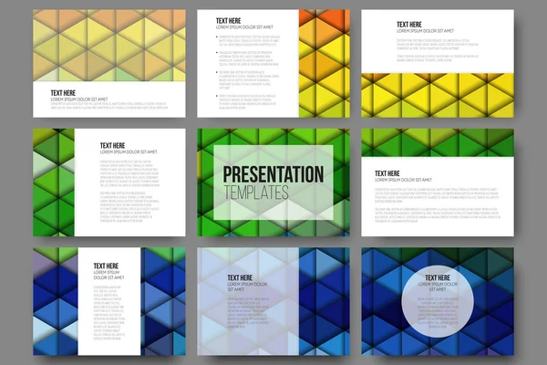 Conjunto de 9 modelos para slides de apresentação. Fundos vibrantes abstratos. Vetores de projeto de triângulo —  Vetores de Stock