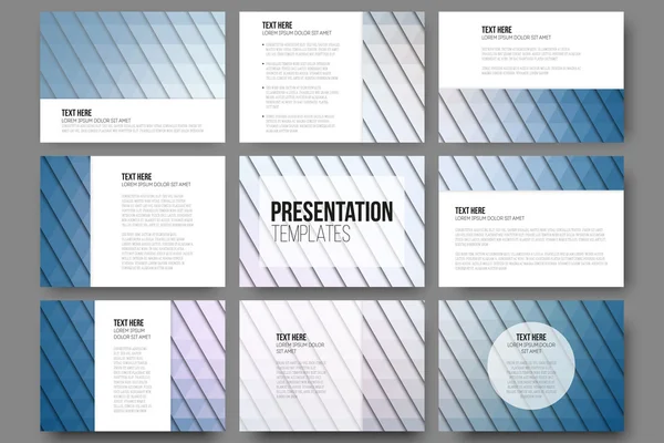 Set di 9 modelli per diapositive di presentazione. Sfondi astratti blu. Vettori di progettazione del triangolo — Vettoriale Stock