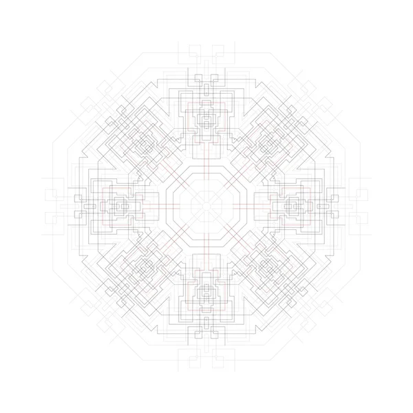 Round vector shape, technical construction with connected lines and dots, digital design pattern isolated on white — Stockvector