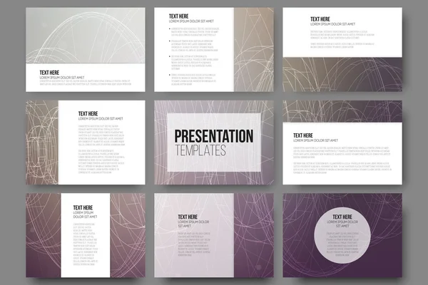 Set di 9 modelli vettoriali per diapositive di presentazione. Concettuale background scientifico astratto, design minimalista — Vettoriale Stock