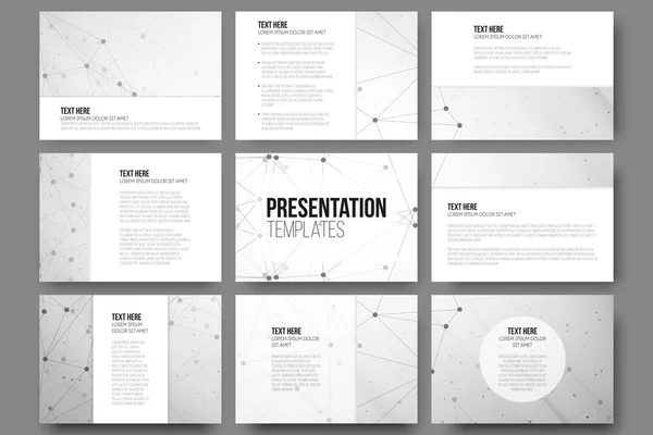 Set of 9 templates for presentation slides. Molecule structure, gray science vector backgrounds — 스톡 벡터