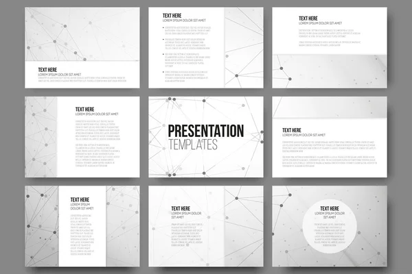 Set of 9 templates for presentation slides. Molecule structure, gray science vector backgrounds — Stock Vector