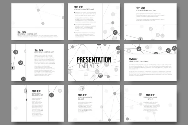 Set of 9 templates for presentation slides. Molecule structure, white science vector backgrounds — ストックベクタ