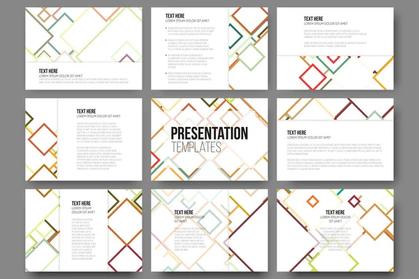 Set of 9 templates for presentation slides. Abstract colored backgrounds, square design vectors — Stock Vector