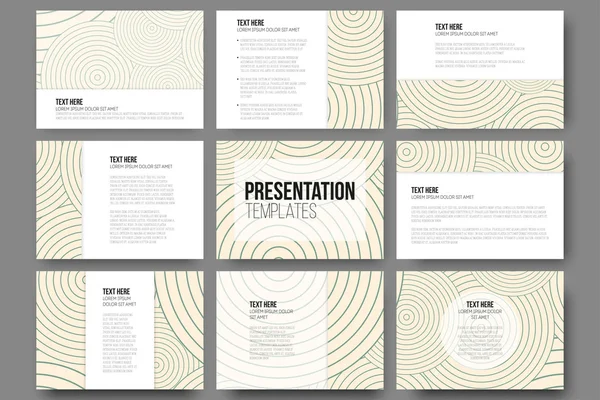 Conjunto de 9 plantillas para diapositivas de presentación. Fondos geométricos con estilo moderno con círculos. Texturas vectoriales monocromáticas abstractas simples — Vector de stock