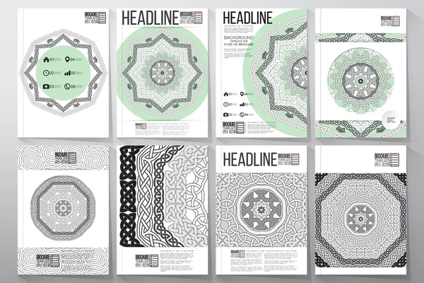 Vector templates with round ornamental vector shapes, celtic patterns and frames for brochures, flyers or reports — Stok Vektör