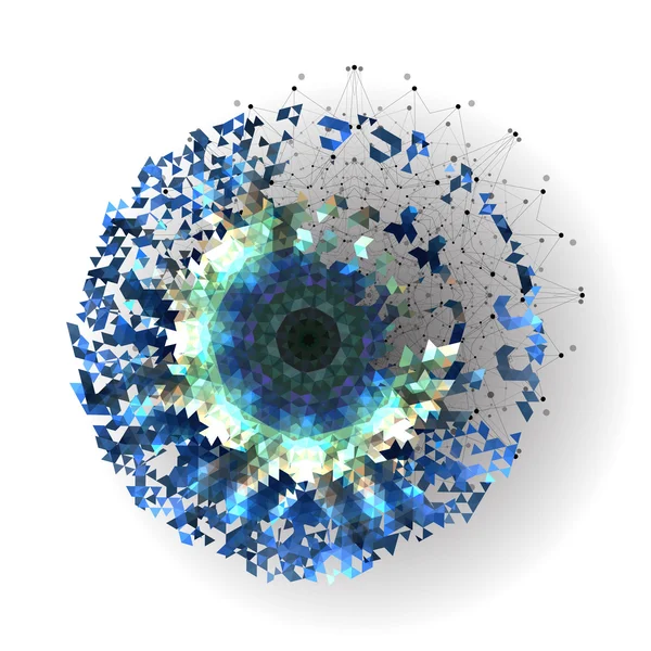 Forma vettoriale colorata, costruzione molecolare con linee e punti collegati, modello di progettazione triangolo isolato su bianco — Vettoriale Stock