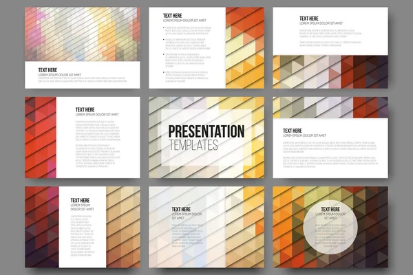 Set of 9 templates for presentation slides. Abstract vibrant backgrounds. Triangle design vectors — Stockvector