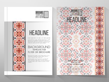 Business vector templates, brochure, flyer or booklet. Ukrainian folk art. Traditional national embroidered pattern.