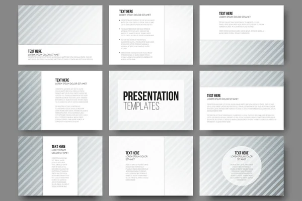 Set van 9 sjablonen voor presentatie dia's. Diagonaal lijnen patronen, pastel vector achtergronden — Stockvector