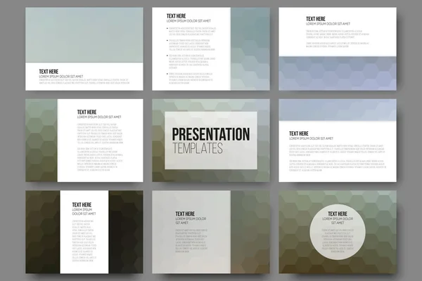 Набір з 9 шаблонів для слайдів презентації. Геометричний розмитий фон, абстрактні шестикутні векторні візерунки — стоковий вектор