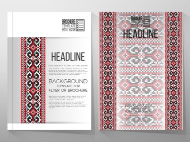 Business vector templates, brochure, flyer or booklet. Ukrainian folk art. Traditional national embroidered pattern.