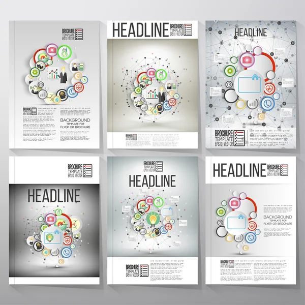 Business vector templates, brochure, flyer or booklet. Team standing over gray background with timeline and world map. Vector infographic template for business design. — Stockvector