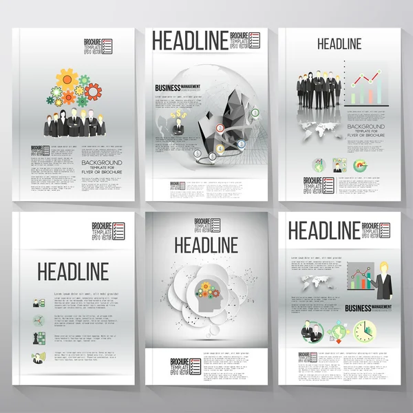Business vector templates, brochure, flyer or booklet. Gray backgrounds with timeline and world globe. Vector infographic templates for business design. — Stok Vektör