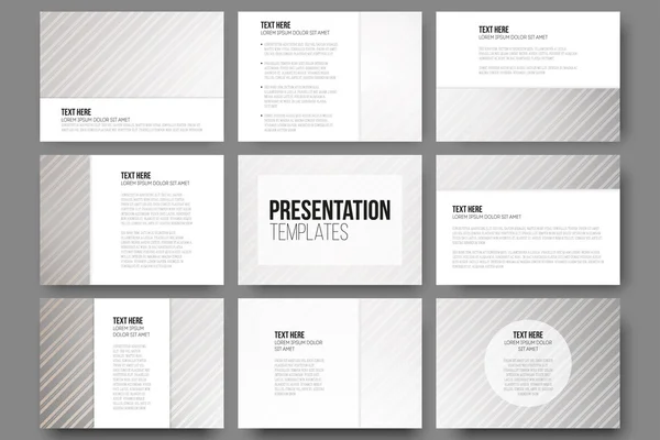 Conjunto de 9 plantillas para diapositivas de presentación. Patrones de líneas diagonales, fondos de vectores pastel — Vector de stock