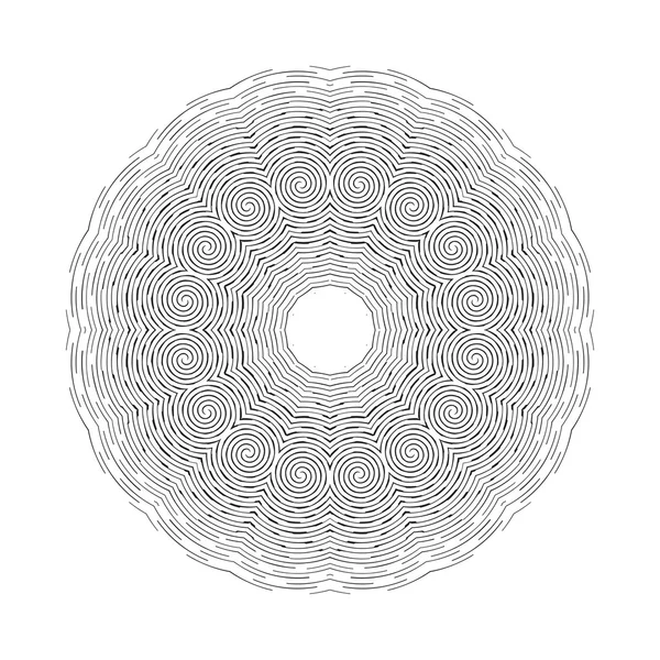 Forme ronde de vecteur ornemental, motif noir isolé sur blanc — Image vectorielle