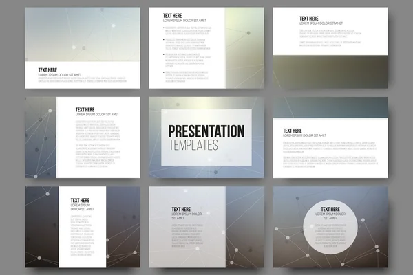 Set of 9 templates for presentation slides. Molecule structure, gray science vector backgrounds — Stock vektor