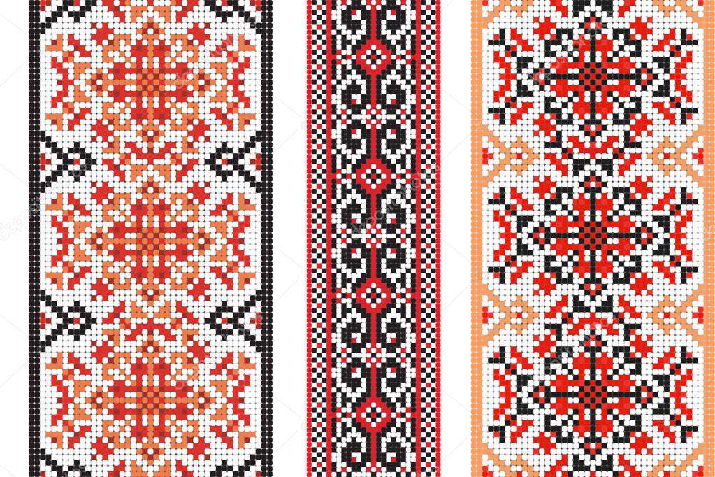 Ukrainian folk art. Set of traditional embroidery patterns. Abstract vector texture