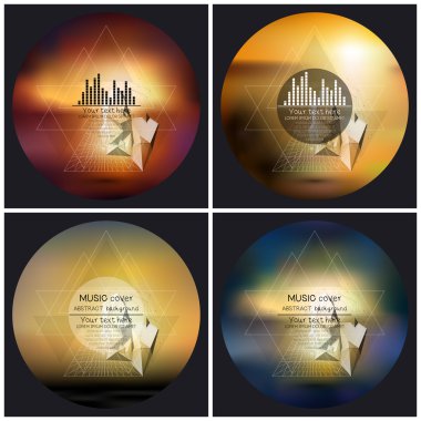 Set of 4 music album cover templates. Abstract multicolored backgrounds. 3D vector pyramids