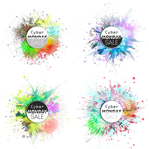 Conjunto de banners de lunes cibernéticos, elementos de diseño coloridos para su diseño, ilustración vectorial — Vector de stock
