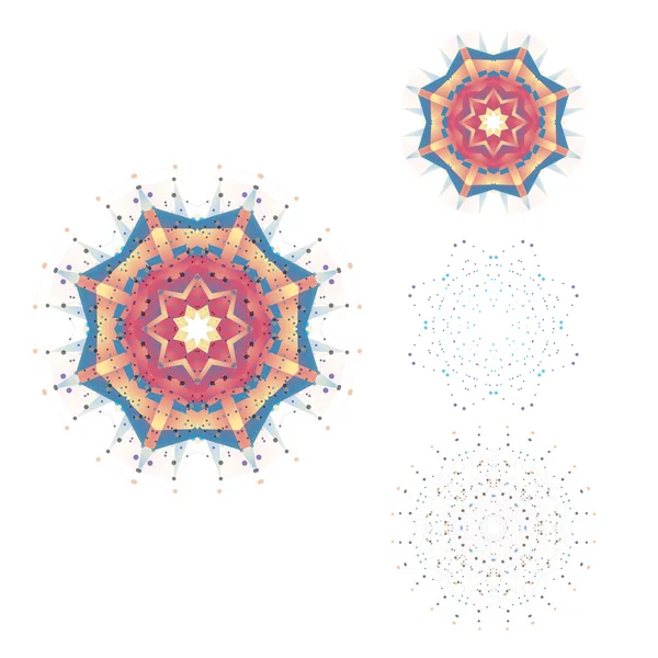 Reihe von runden Vektorformen, molekularen Konstruktionen mit miteinander verbundenen Linien und Punkten, wissenschaftlichen oder digitalen Designmustern isoliert auf weiß — Stockvektor