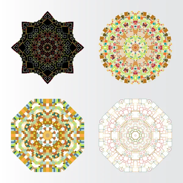 Conjunto de formas vectoriales coloridas, patrones de diseño cuadrados aislados en blanco — Vector de stock