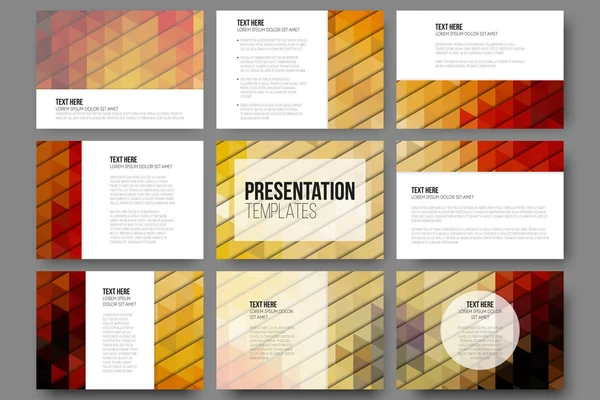 Set of 9 templates for presentation slides. Abstract gray backgrounds. Triangle design vectors — Stok Vektör