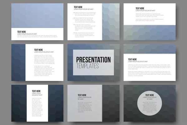 Set van 9 sjablonen voor presentatie dia's. Geometrische wazig achtergronden, abstracte zeshoekige vector patronen — Stockvector