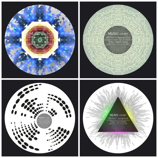 Set of 4 music album cover templates. Abstract vector backgrounds — Stok Vektör