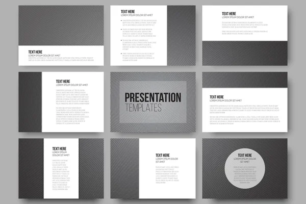 Set di 9 modelli per diapositive di presentazione. Design scuro, sfondo vettoriale strutturato — Vettoriale Stock