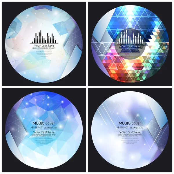 Set of 4 music album cover templates. Abstract backgrounds. Geometrical patterns. Triangular style vector — Stockový vektor
