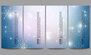 Set of modern flyers. Blue abstract winter background. Christmas vector style with snowflakes