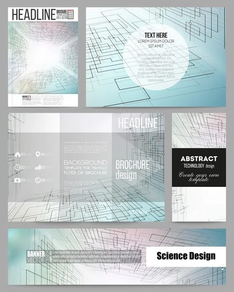 Conjunto de plantillas de negocio para presentación, folleto, folleto o folleto. Resumen vector fondo tecnologías digitales, espacio cibernético — Vector de stock