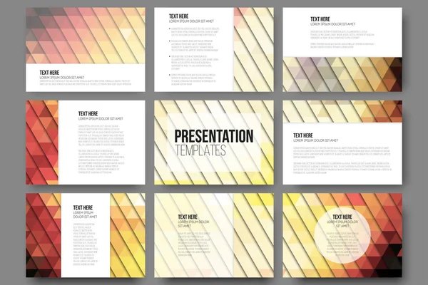 Set of 9 templates for presentation slides. Abstract gray backgrounds. Triangle design vectors — ストックベクタ