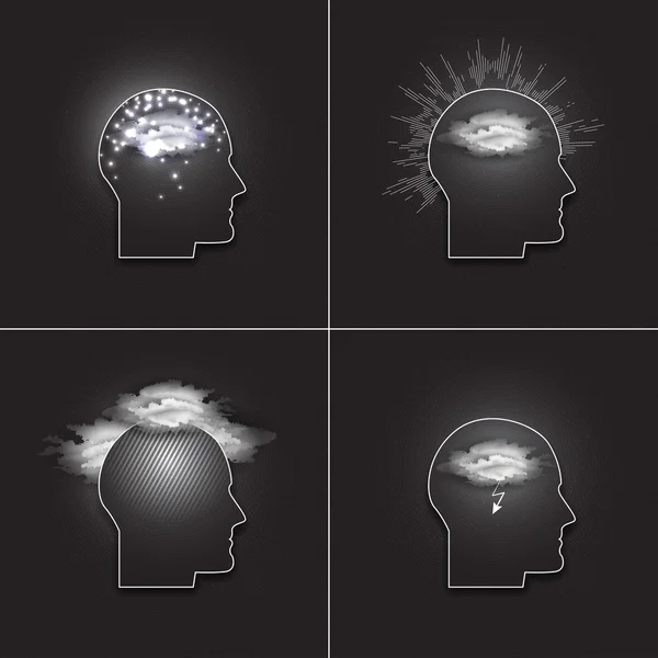 Vector icons set of human head. Dark design vector illustration — Stok Vektör