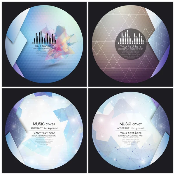 Set of 4 music album cover templates. Abstract backgrounds. Geometrical patterns. Triangular style vector — Wektor stockowy