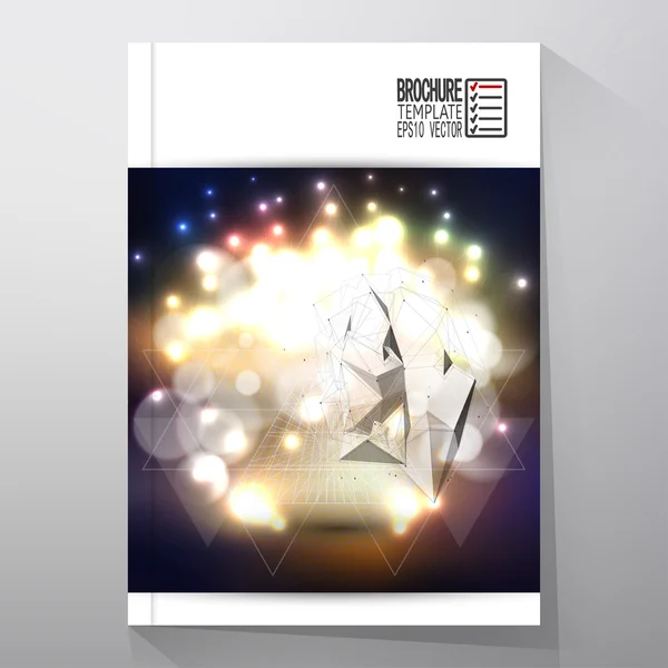 Business template for brochure, flyer or booklet. Abstract multicolored background with bokeh lights and stars. Vector 3D pyramid, scientific digital design, science vector illustration — Διανυσματικό Αρχείο