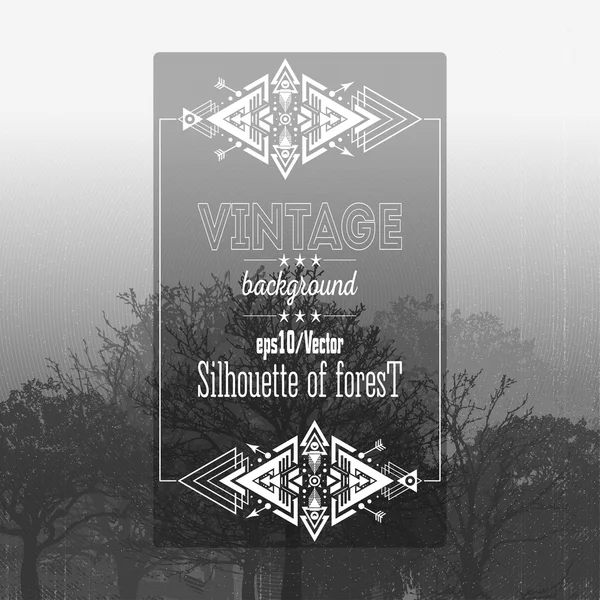 Vintage forest background with tribal style frame and place for text. Vector illustration — Stock Vector