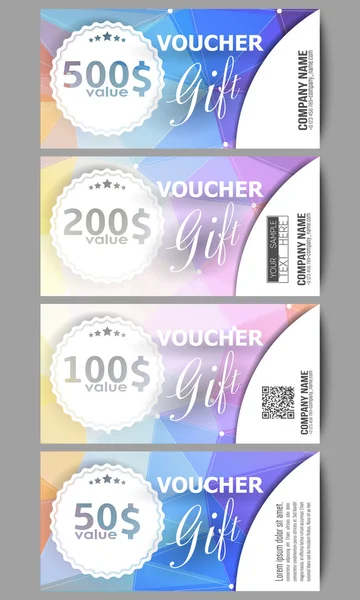 Set of modern gift voucher templates. Colorful design, abstract vector background — Stockový vektor