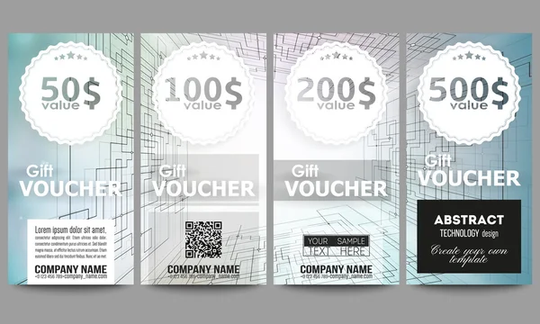 Set of modern gift voucher templates. Abstract vector background, digital technologies, cyber space — Stok Vektör