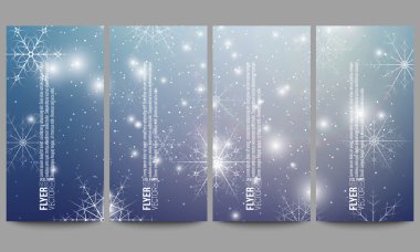 Set of modern flyers. Blue abstract winter background. Christmas vector style with snowflakes