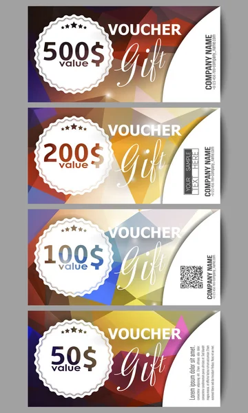 Set of modern gift voucher templates. Colorful design, abstract vector background — Stockový vektor